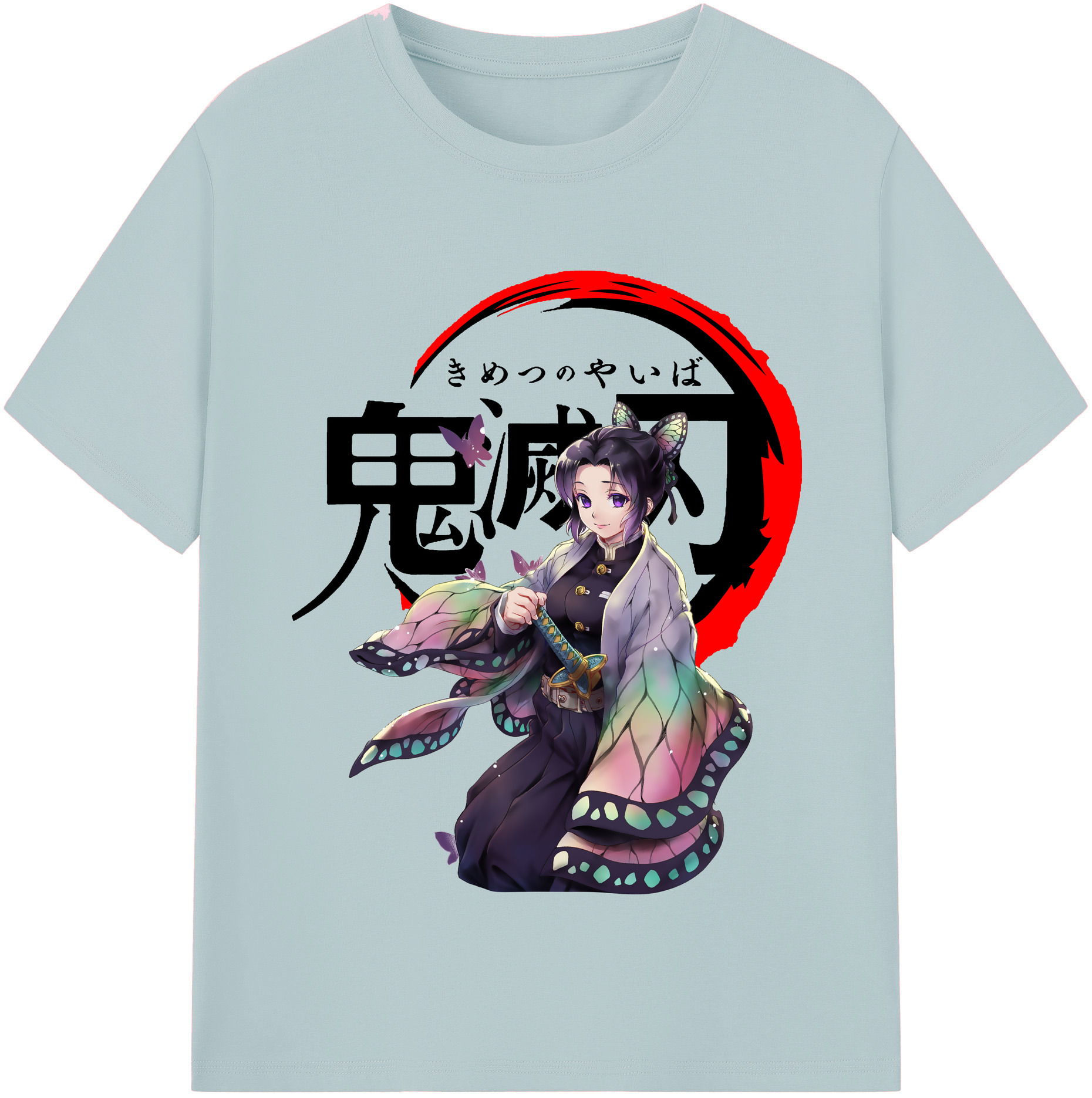 （画像用） 鬼滅の刃（きめつのやいば）蟲柱-胡蝶 しのぶ／こちょう しのぶ Kochou Shinobu 綿100％半袖Tシャツ（フロントプリント）